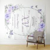 Lavender Lila Flora Schmetterlinge Quinceañera Wandteppich (Beispiel (Horizontal))