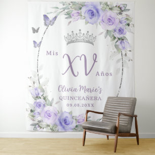 Lavender Lila Flora Schmetterlinge Quinceañera Wandteppich