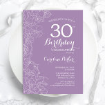 Lavender Lila Floral 30. Geburtstag Party Einladung<br><div class="desc">Lavendel Lila Floral 30. Geburtstag Party Einladung. Minimalistisches modernes Design mit botanischen Kontur Zeichnungen Akzente und Typografie Drehbuch Schriftart. Einfache,  trendige Einladungskarte für eine stilvolle Damenfeier. Kann für jedes Alter angepasst werden. Gedruckte Zazzle Einladungen oder Sofortdownload digitalen druckbaren Vorlage.</div>
