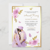 Lavender Lila Floral Anand Karaj Sikh Wedding Einladung (Vorderseite)