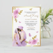 Lavender Lila Floral Anand Karaj Sikh Wedding Einladung (Stehend Vorderseite)