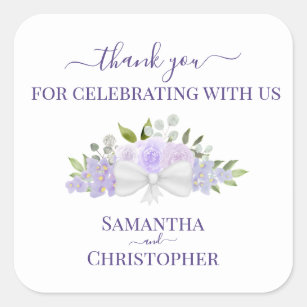 Lavender Lila Floral Bouquet Wedding Vielen Dank Quadratischer Aufkleber