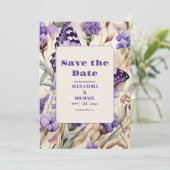 Lavender Lila Floral Elegante Hochzeit Save The Date (Stehend Vorderseite)