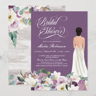 Lavender Lila Floral Elegantes Gown Brautparty Einladung