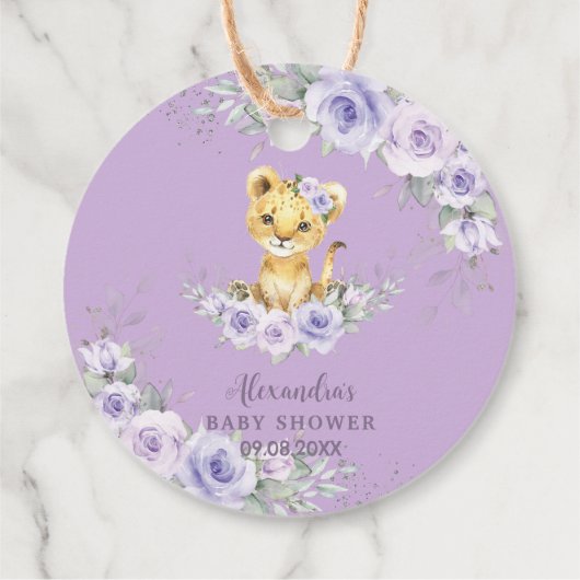 Lavender Lila Floral Lion Cub Babydusche Geschenkanhänger (Rückseite)