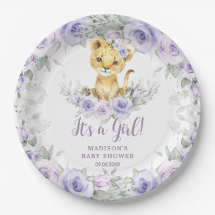 Lavender Lila Floral Lion Cub Babydusche Pappteller
