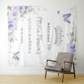 Lavender Lila Floral Quinceñera Bridal Willkommen Wandteppich (Beispiel (Horizontal))