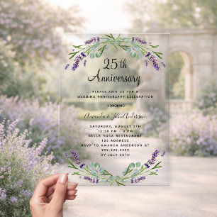 Lavender lila Florale 25. Hochzeitstag Acryleinladungen