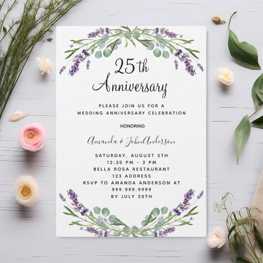 Lavender lila Florale 25. Hochzeitstag Einladung