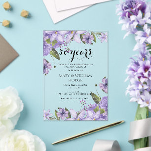 Lavender lila Florale 50. Hochzeitstag Acryleinladungen