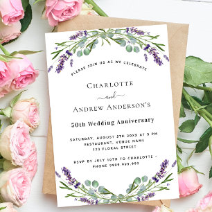 Lavender lila Florale 50. Hochzeitstag Einladung