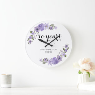 Lavender lila Florale 50. Hochzeitstag Große Wanduhr
