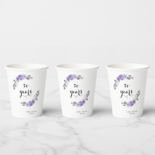 Lavender lila Florale 50. Hochzeitstag Pappbecher (Multi)