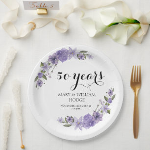 Lavender lila Florale 50. Hochzeitstag Pappteller