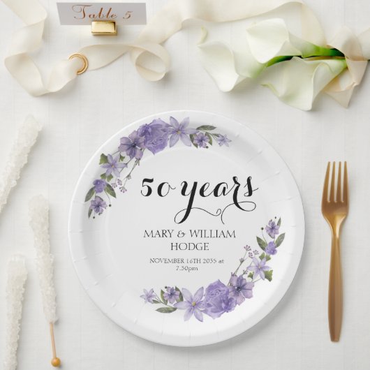 Lavender lila Florale 50. Hochzeitstag Pappteller (Hochzeit)
