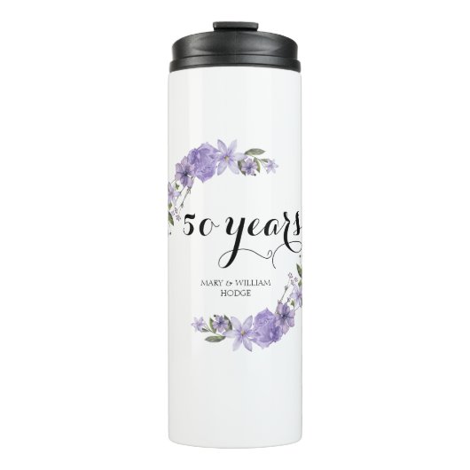 Lavender lila Florale 50. Hochzeitstag Thermosbecher (Vorderseite)
