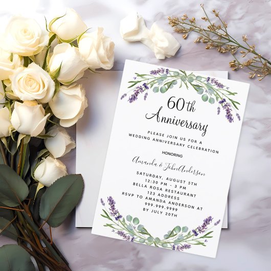 Lavender lila Florale 60. Hochzeitstag Einladung