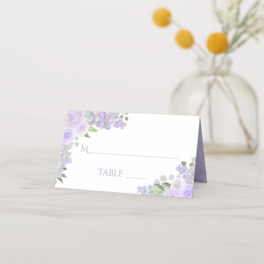 Lavender Lila florale Elegant Wedding Write-In Platzkarte (Vorderseite)