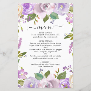 Lavender Lila florale Elegante Wedding Menu