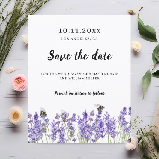 Lavender lila Florale Hochzeit speichern Sie das D Flyer