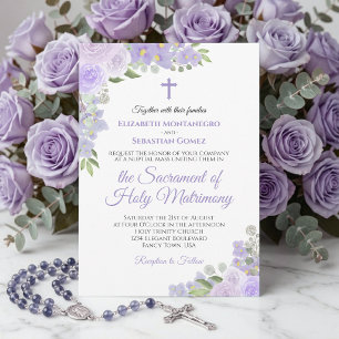 Lavender Lila florale Moderne katholische Hochzeit Einladung