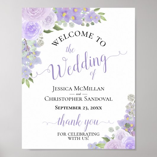Lavender Lila florale Rustikale Hochzeit Begrüßung Poster (Vorne)