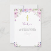 lavender lila florale Taufe danke Karte (Vorderseite)