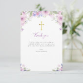 lavender lila florale Taufe danke Karte (Stehend Vorderseite)