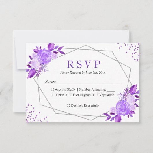 Lavender Lila florgraue Rahmen Wedding RSVP Karte (Vorderseite)