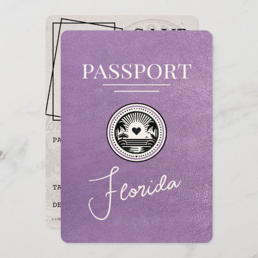 Lavender Lila Florida Passport Save the Date (Vorne/Hinten)