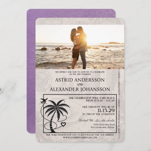 Lavender Lila Florida Passport Wedding Einladung (Vorne/Hinten)