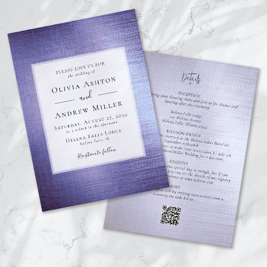 Lavender Lila Foil All in one QR Wedding Einladung