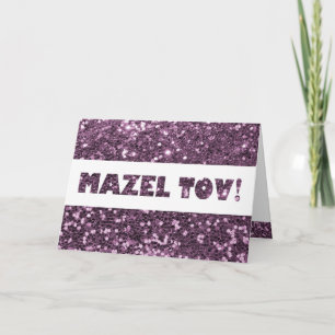 Lavender Lila Glitzer Mazel Tov Herzlichen Glückwu Karte