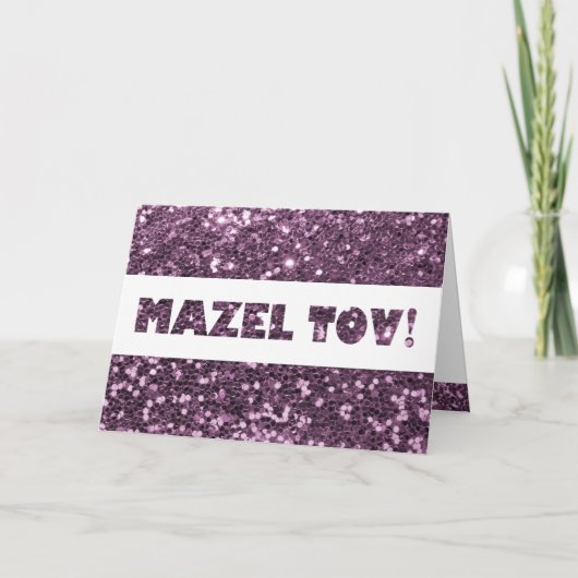 Lavender Lila Glitzer Mazel Tov Herzlichen Glückwu Karte (Vorderseite)
