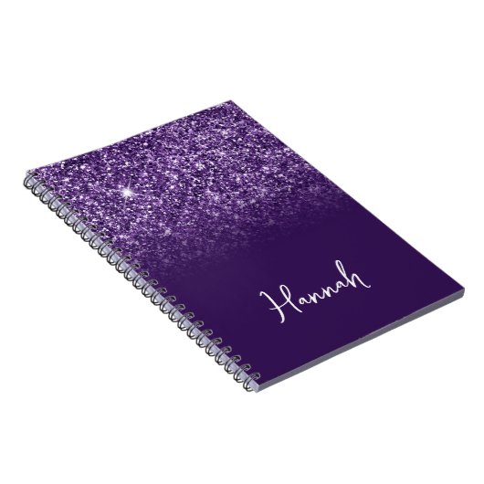 Lavender Lila Glitzer Ombre Script Name Notizblock (Rechte Seite)