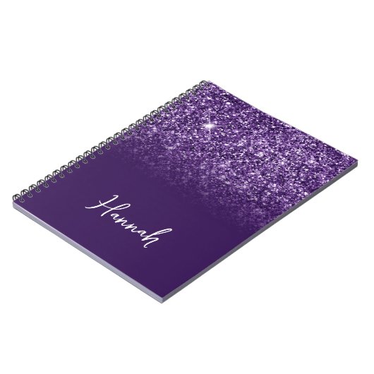 Lavender Lila Glitzer Ombre Script Name Notizblock (Linke Seite)