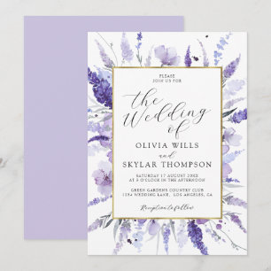 Lavender Lila Gold Floral Botanische Hochzeit Einladung