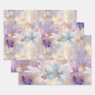 Lavender Lila Gold Glam Floral Brautparty Geschenkpapier Set