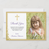 Lavender Lila Gold Glitzer Erste Heilige Kommune Dankeskarte (Vorderseite)