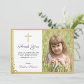 Lavender Lila Gold Glitzer Erste Heilige Kommune Dankeskarte (Stehend Vorderseite)