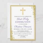Lavender Lila Gold Glitzer Erste Heilige Kommune Einladung (Vorderseite)