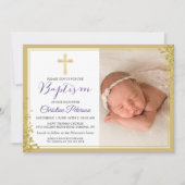 Lavender Lila Gold Glitzer Taufe Foto Einladung (Vorderseite)