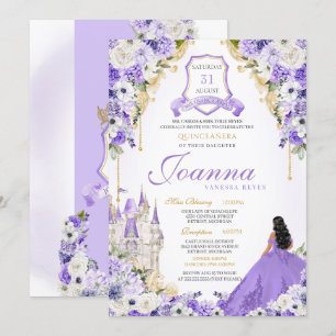 Lavender Lila & Gold Royal Princess Quinceanera Einladung