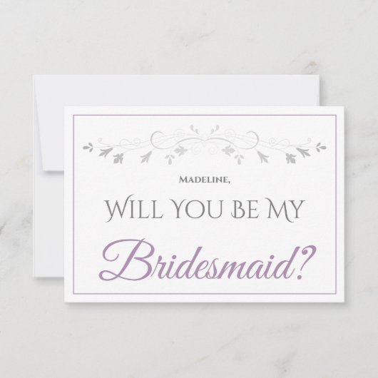 Lavender Lila & gray Be My Bridesmaid Card Karte (Vorderseite)