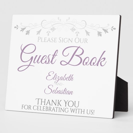 Lavender Lila & Gray Sign Our Guest Book Wedding Fotoplatte (Seite)