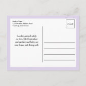 Lavender Lila Hello World Foto Geburtsstat Ankündigungspostkarte (Rückseite)