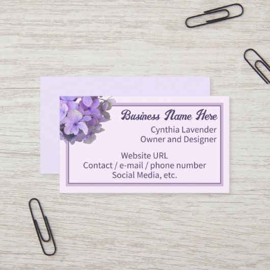 Lavender Lila Hydrangea Business Card Visitenkarte (Vorderseite/Rückseite Beispiel)