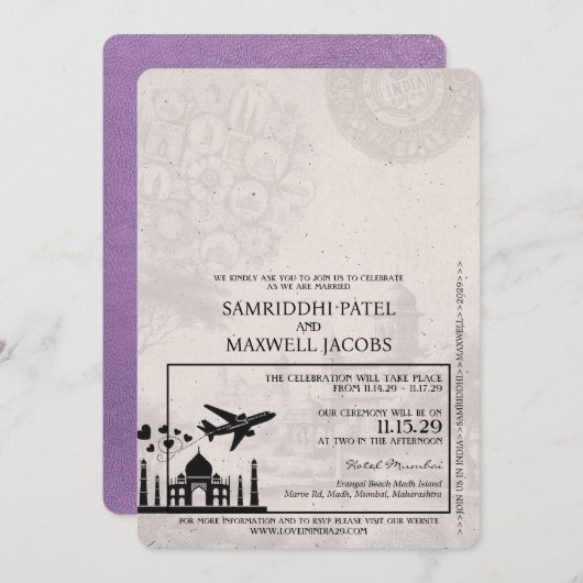 Lavender Lila India Pass Einladung zur Hochzeit (Vorne/Hinten)