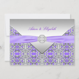 Lavender Lila Lace Diamond Ribbon Wedding Einladung