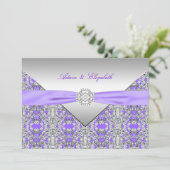 Lavender Lila Lace Diamond Ribbon Wedding Einladung (Stehend Vorderseite)